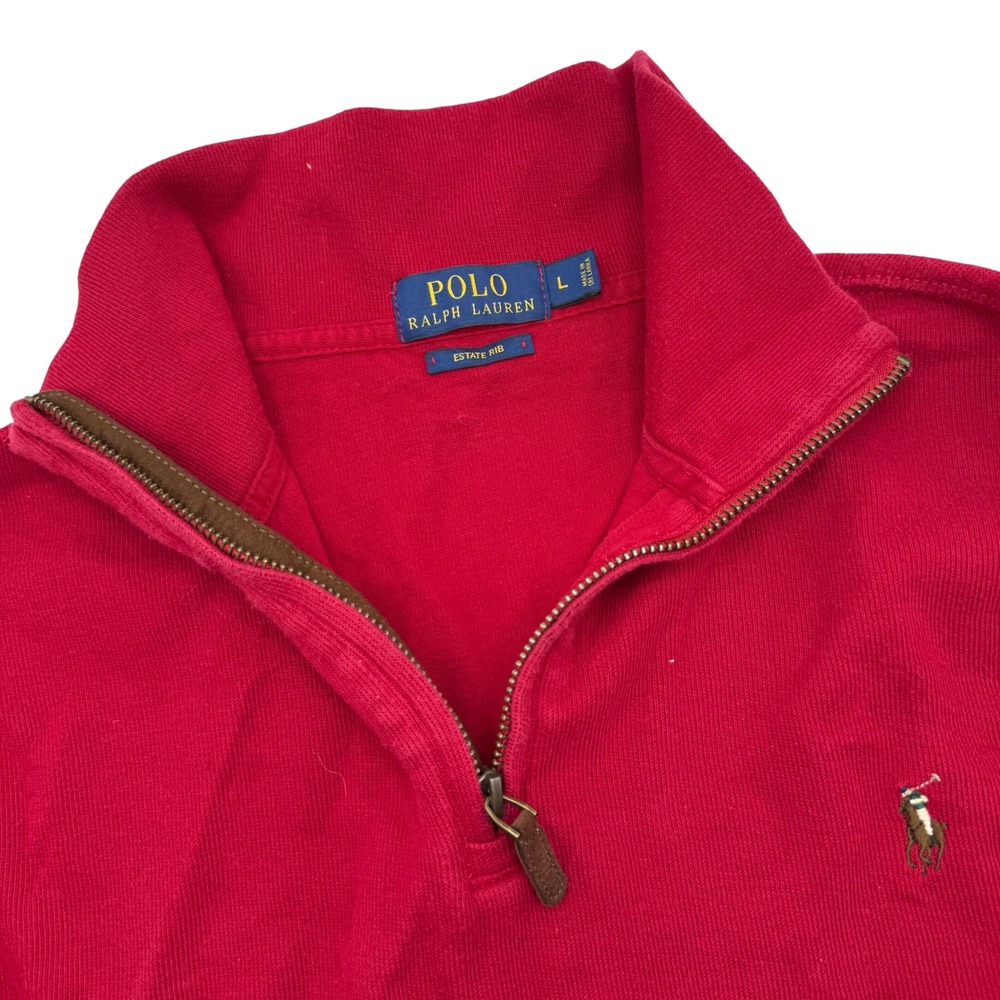 Polo Ralph Lauren Mens Estate Rib Quarter Zip Pullover Red Size Large Pony Logo